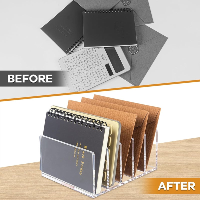 Hisize Acrylic Mail Organizer File Sorters for Desk,5-Section Laddered Desktop Vertical Letter Holder,Desk Organizer Workspace Organizer - Image 4